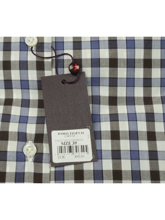 Isaia White Purple Brown Plaid Long Sleeve Cotton Dress Shirt 15.5/39 NEW - Picture 5 of 5